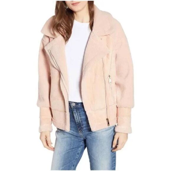 APPARIS Anne Faux-Shearling Moto-Style Jacket Pink - Picture 13 of 14